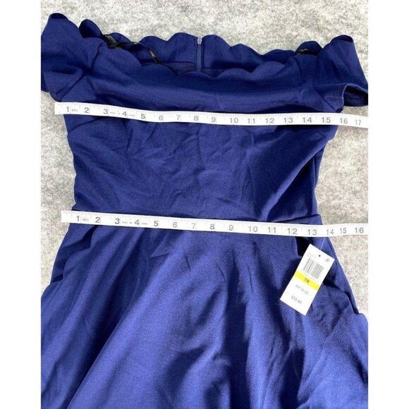 B Darlin Blue Scallop Off The Shoulder Fit Flare Dress Sz 7‎ NEW - Picture 6 of 13